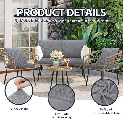8Pcs Patio Cushion Covers, Outdoor Stretch Cushion Covers, Washable | Stretch Fit, Replacement, Washable and Reusable Furniture Protectors, Fits most patio furniture cushion covers, Cover Only