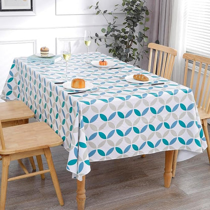Walrus Heavy Duty Vinyl Tablecloth with Flannel Backing Waterproof Oil-Proof Plastic Table Cloth Stain-Resistant Wipeable Table Cover for Indoor and Outdoor (Geometric Leaf,60x102 Inch)