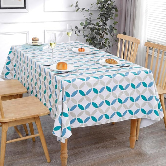 Walrus Heavy Duty Vinyl Tablecloth with Flannel Backing Waterproof Oil-Proof Plastic Table Cloth Stain-Resistant Wipeable Table Cover for Indoor and Outdoor (Geometric Leaf,60x102 Inch)