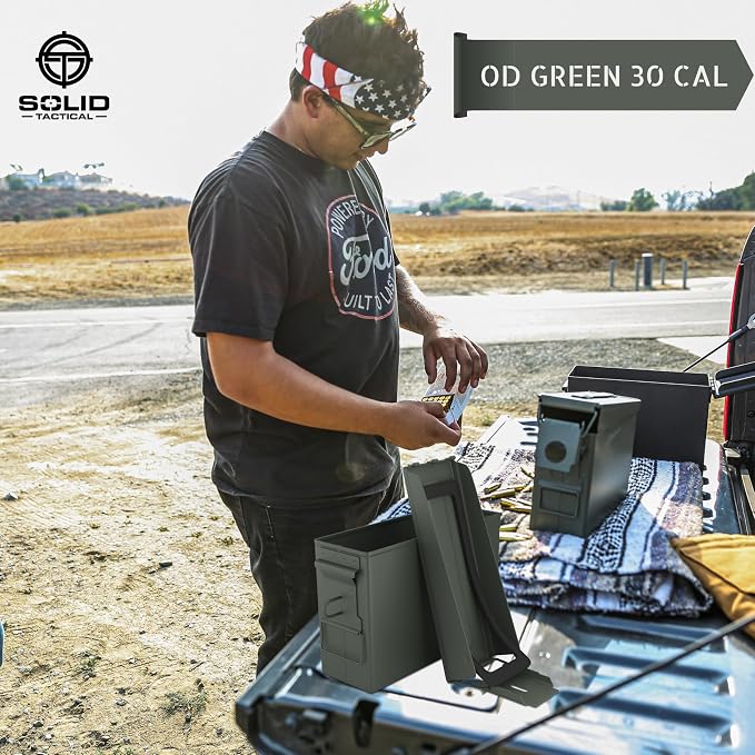 Lockable Metal Ammo Storage Box - Military & Army Steel Ammo Can for Ammunition Storage - Waterproof Ammo Crate Utility Box