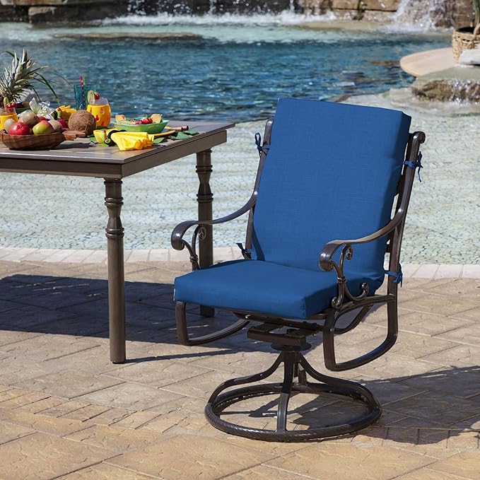 Arden 2-Pack Outdoor Patio Dining Chair Cushion, 20x44, Rain-Proof Seat Pad, Fade-Resistant Outdoor Cushion Cobalt Blue Texture