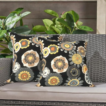 LVTXIII 2 Pack Outdoor Throw Pillow Covers for Patio Furniture, 16x16 Inch Square Pillow Case, Water-Repellent Cushion Covers for Garden, Porch, Sofa, Black Yellow Crosby