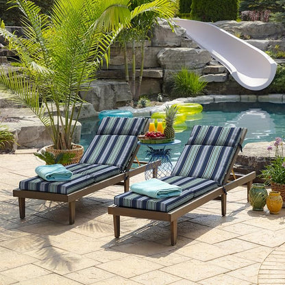 Arden Outdoor Chaise Cushion, 22x77, Blue Stripe | Lounge Cushion, Rain-Proof, Fade Resistant, Mold and Mildew Resistant