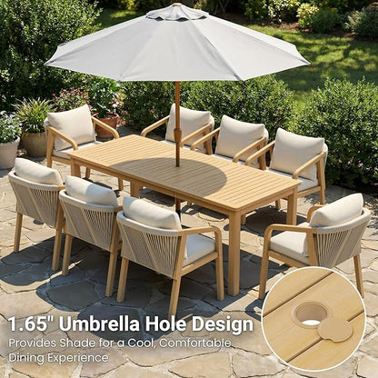 Wisteria Lane 9 Pieces Acacia Wood Outdoor Patio Table and Chairs Set for 8 | Modern Outdoor Dining Set with Umbrella Hole Table, Patio Table Set with Cushion for Backyard Deck Garden Porch