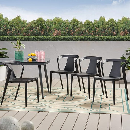 Christopher Knight Home Ianthe Outdoor Dining Chair (Set of 4), Black