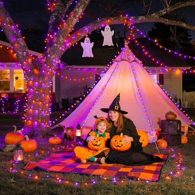 JMEXSUSS 500 LED Orange and Purple Halloween Lights with Remote | 173ft Halloween String Lights Outdoor Waterproof, 8 Modes Christmas Tree Light Plug in for Party House Indoor Decor