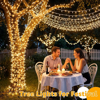 Guhope Christmas String Lights 600LED 98FT, Waterproof String Lights with Remote and Timer, 8 Modes Dimmable Christmas Lights for Indoor Outdoor Classroom Wedding Party Decorations (Warm White)