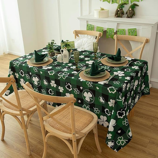 Waterproof Celtic Plaid Tablecloth Fabric - St Patrick's Day Green Oblong 52x70 Inch Buffalo Tartan Festive Table Cloth for Indoor Use - Irish Accessories for Dinner, BBQs, and Parties