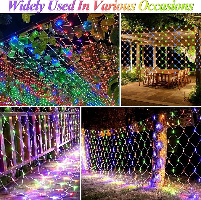 300 LED Net Lights for Bushes, 14.8ft x 5ft 8 Modes Christmas Outdoor Mesh Lights Connectable, Waterproof Decorative String Lights Plug in for Xmas Tree Garden Wedding Party (Clear Wire, Mulitcolor)