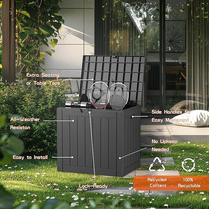 30 Gallon Outdoor Storage Box, Outside Resin Lockable Storage Boxes, Waterproof Deck Box for Patio Cushions, Garden Tools(Black)