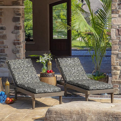 Arden Outdoor Chaise Cushion, 21 in x 72 in, Weather-Proof, Rain-Proof, Fade Resistant Patio Cushion for Chaise Lounger Black Aurora Damask | Lounge Cushion, Weather-Proof, Rain-Proof, Fade Resistant for Chaise Lounger, Mold and Mildew Resistant