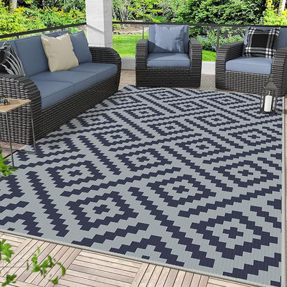 GENIMO Outdoor Rug, Waterproof Plastic Rugs for Patio, 6'x9' Slate Blue | Outside Modern Carpet for Patio Decor, Balcony, Deck, Backyard, Picnic, Camping, RV, Reversible, Foldable, Lightweight