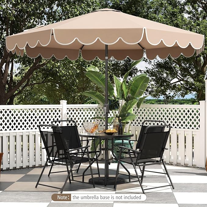 Tangkula 10 FT Patio Umbrella, 2-Tiers Scalloped Outdoor Table Market Umbrella with Tilt Adjustment, Crank, 8 Sturdy Ribs for Pool, Deck, Backyard (Beige)