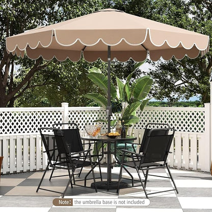 Tangkula 10 FT Patio Umbrella, 2-Tiers Scalloped Outdoor Table Market Umbrella with Tilt Adjustment, Crank, 8 Sturdy Ribs for Pool, Deck, Backyard (Beige)
