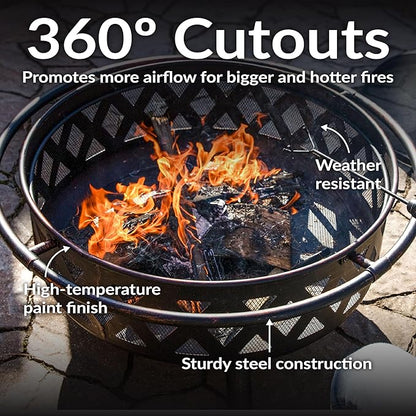 Sunnydaze Crossweave Outdoor Fire Pit - Wood-Burning Fire Pit for Outside with Spark Screen, Poker and Round Cover - 36-Inch - Bronze
