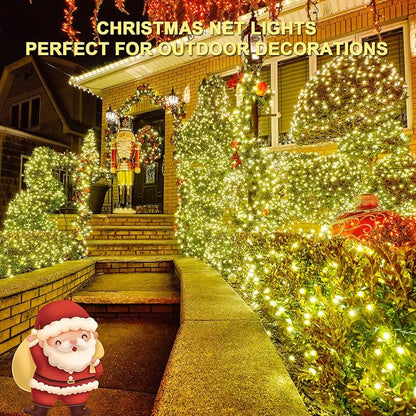 JMEXSUSS 360 LED Christmas Net Lights, Warm White, 12ft x 5ft | Outdoor Waterproof, Connectable, Plug in, Mesh Lights with Remote for Bushes Shrubs Christmas Decorations
