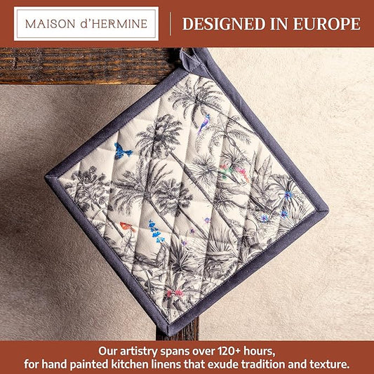 Maison d' Hermine Pot Holders 100% Cotton Heat Resistant Potholders 8" x 8" Hot Pads with Loop for Thanksgiving Christmas Decorations BBQ Cooking Baking Handling Hot Pans (Pack of 1, Amazonia)