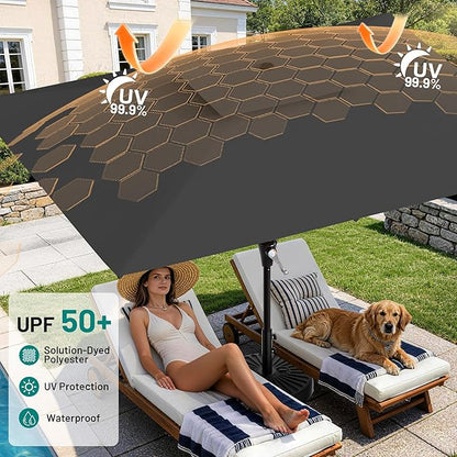 AreShark 8'x10' 2 Tiers Rectangular Patio Umbrella - Outdoor Umbrella Waterproof UV Protection, Market Table Umbrella w/Crank for Pool, Backyard, Deck(Black)