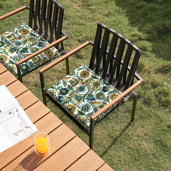 DYTXIII Set of 2 Outdoor Chair Cushions, Water Resistant 18.5"x16"x2" Square Seat Cushion for Patio Dining Chairs, High-Density Replacement Pads for Indoor Outdoor Furniture - Fiesta Floral