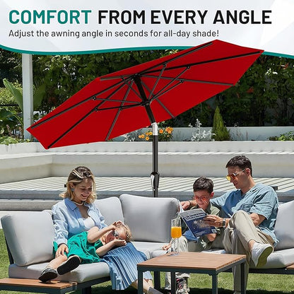 AreShark 10 FT Outdoor Patio Umbrella, Patio Table Umbrella with Push Button Tilt and Crank, Outdoor Patio Umbrellas with 8 Fiberglass Ribs, Patio Umbrellas for Market, Garden, Pool (Red)
