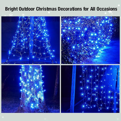 Led Blue Christmas Net Lights Outdoor Christmas Bushes Lights 120Led 6ftx5ft, Connectable Outdoor Indoor Mesh Net Lighting for Xmas Holiday, Garden, Lawn, Shrubs, Trees, Bushes Decorations
