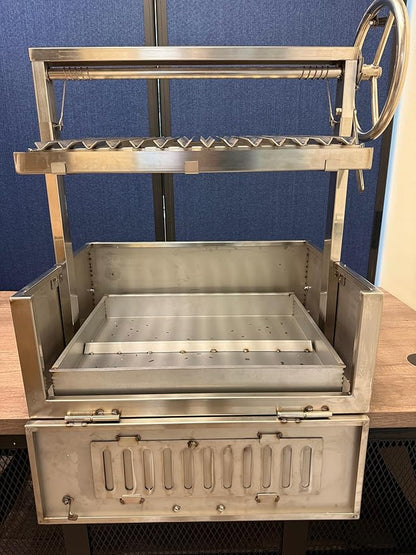Santa Maria Grill Built in BBQ Cooking Grill -Argentine Barbecue V grate adjustable height- Tabletop model 28 &1/2 by 22 inch