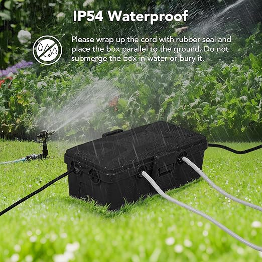 Medium and Small Outdoor Electrical Box, IP54 Waterproof, Extension Cord Cover Protect Power Strip, String Lights, Timer, Plug, Black