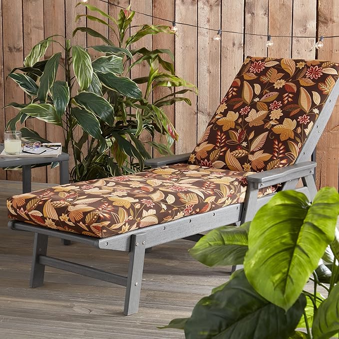 Greendale Home Fashions Outdoor Reversible Chaise Lounge Chair Cushion, Russet Floral