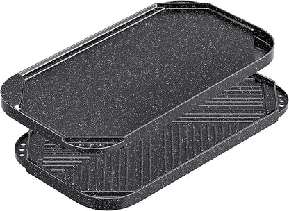 Caannasweis Nonstick Griddle Grill Pan, 19.5" x 11" Reversible Griddle Pan for Stove Top, Grill, or Campfire, Two Burner Cast Aluminum Grill, Rectangular Baking Flat and Ribbed Griddle Plate