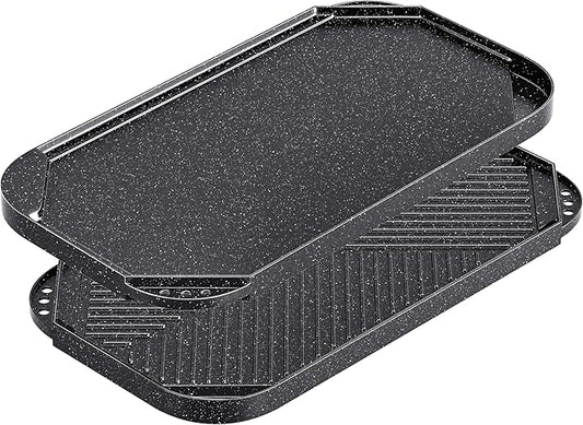 Caannasweis Nonstick Griddle Grill Pan, 19.5" x 11" Reversible Griddle Pan for Stove Top, Grill, or Campfire, Two Burner Cast Aluminum Grill, Rectangular Baking Flat and Ribbed Griddle Plate