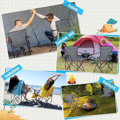 HaSteeL Camping Chair for Adults, Folding Beach Chair Set of 2, Large Foldable Portable Chair for Outdoors Fishing, Hiking, Sporting, Travel, Picnic, Lawn, Hold 275lbs & A Storage Bags (Grey)