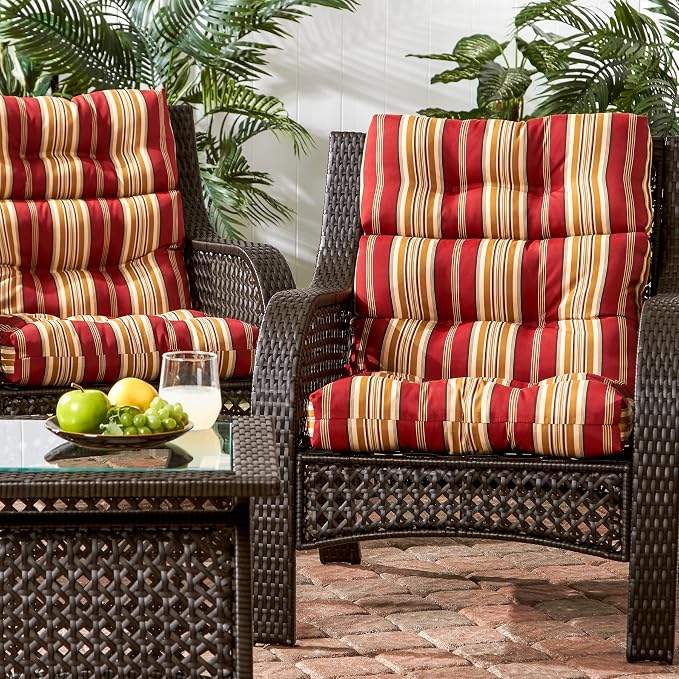Greendale Home Fashions Outdoor 44x22-inch High Back Chair Cushions (Set of 2), Tuscan Stripe