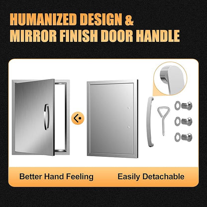 Outdoor Kitchen Doors 18W x 24H Inch, Single BBQ Access Door 304 Stainless Steel for Outdoor Kitchen Cabinet Grill Station or BBQ Island
