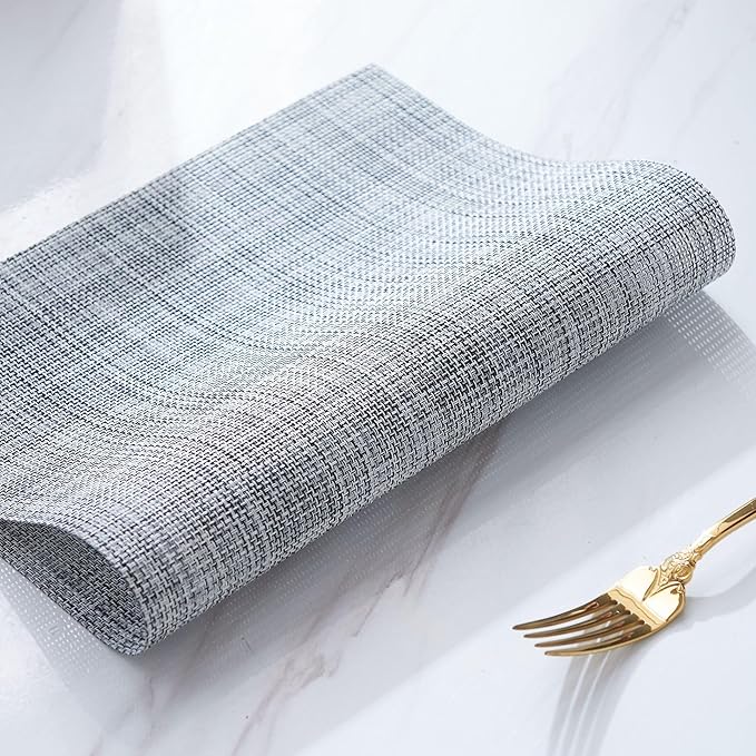 Zupro Placemats Set of 4 Washable Heat-Resistant Non Slip Braided Table Mats Woven PVC Vinyl Kitchen Dining Patio Table Place Mats for Dinner Parties BBQs Indoor and Ourdoor Use.18"x12"(Gray)