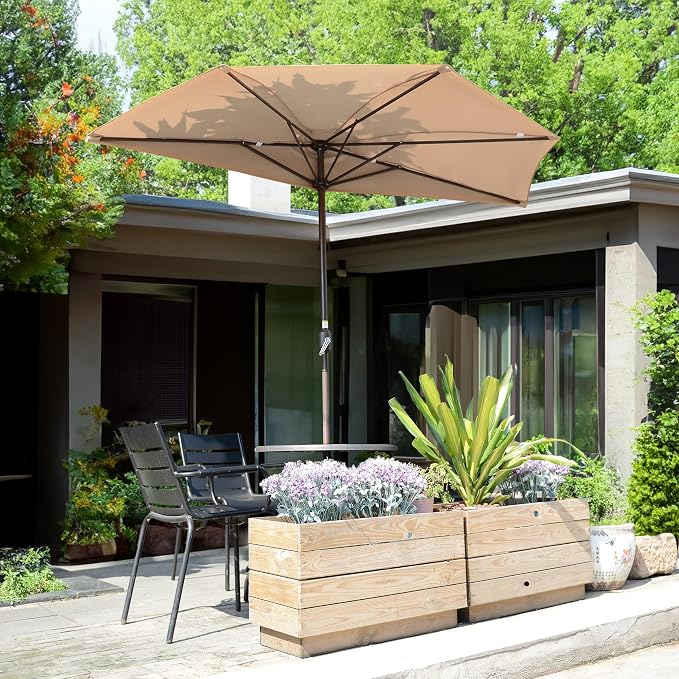Pure Garden Half Umbrella Outdoor Patio Shade, Beige, 9ft