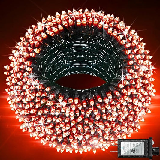 Christmas Tree String Lights Green Wire 75FT 300 LED Red | Dimmable, 12 Light Styles, Memory Timer, Waterproof, 29V Safe Low Voltage, Diamond-Faceted LED, Energy Efficiency