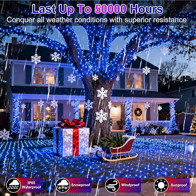 1500 LED 470FT Christmas String Lights Outdoor, 12 Pro Modes and Timer Memory & Brightness, Plug in Waterproof Dark Green Wire Twinkle Light for for Xmas Yard Tree Wedding Party Decor (Blue)
