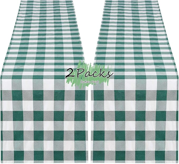 B-COOL Plaid Table Runners Checkered Fabric - St. Patrick's Day 2PCS Rectangle 13x108 Inch Festival Themed Buffalo Table Cloth for Indoor Outdoor Use Table Cover for Kitchen Home BBQs Parties