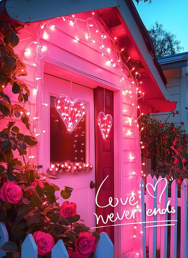 Pink Christmas String Lights, 50 Count 10 Feet Mini Valentine's Lights | Incandescent Bulb Waterproof Pink Lights for Indoor Valentine's Day Garland Wedding Party Festival Xmas Tree Decoration