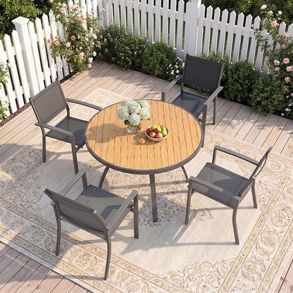 Aluminum Outdoor Table for All-Weather, 35.4" Patio Tables with Heavy Duty HDPS Round Tabletop, Outside Table with Quick-Drying Slatted Design for Patio, Garden, Deck, Porch, Poolside, Backyard