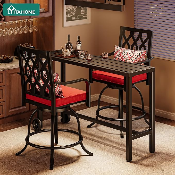 YITAHOME 55" Outdoor Bar Table | Rectangle Narrow Counter Height Table, Ideal Bar Height Table for Balcony, Patio, Garden, Yard, Poolside, Black