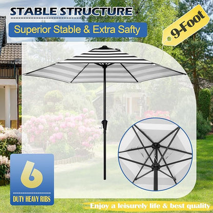 Sunnyglade 9FT Outdoor Patio Umbrella, Market & Table Umbrella with 6 Sturdy Ribs and Crank System, Fade-resistant & Waterproof for Garden Backyard Poolside Deck