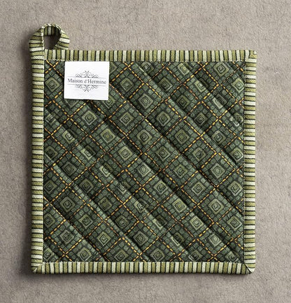Maison d' Hermine Pot Holders Set 100% Cotton Heat Resistant Potholders 8" x 8" Hot Pads with Loop for Thanksgiving Christmas Decorations Handling Hot Pans (Pack of 2, Pumpkin Garden - Dark Green)