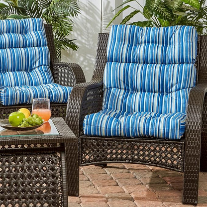 Greendale Home Fashions Outdoor 44 x 22-inch High Back Chair Cushion, Set of 2, Steel Blue Stripe 2 Count