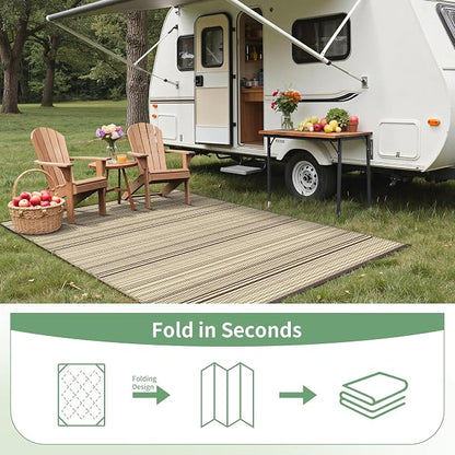 GENIMO Outdoor Rug, Waterproof Plastic Rugs for Patio, 6'x9' Deep Beige | Outside Larger Modern Carpet Mat for Porch Decor, Deck, Balcony, Camping, RV, Backyard, Picnic, Beach, Reversible, Foldable