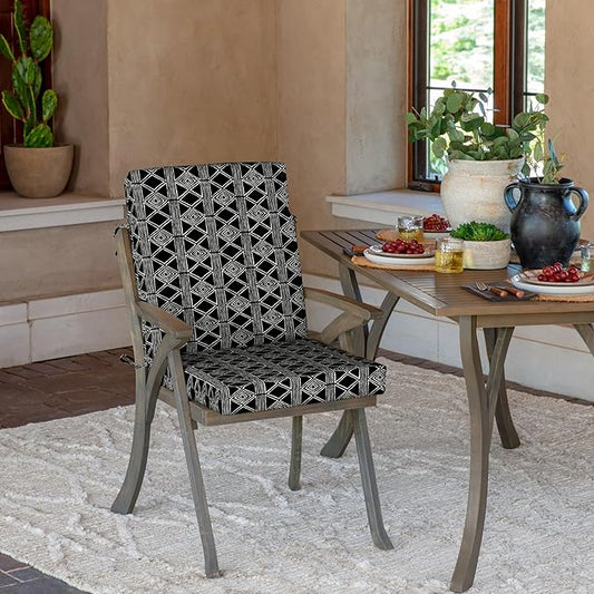 Arden 4-Pack Outdoor Patio Dining Chair Cushion, 20x44, Rain-Proof Seat Pad, Fade-Resistant Outdoor Cushion Black Global Stripe