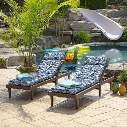 Arden Outdoor Chaise Cushion, 22x77, Blue Garden Floral | Lounge Cushion, Rain-Proof, Fade Resistant, Mold and Mildew Resistant