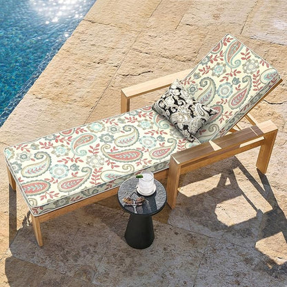 LVTXIII Outdoor Chaise Lounge Cushion 72x21x3 Inch, Water-Repellent Patio Seat Cushion with Ties & Hidden Zipper, Thick Foam Pad for Lawn Chair, Poolside, Patio Furniture, Paisley Vintage