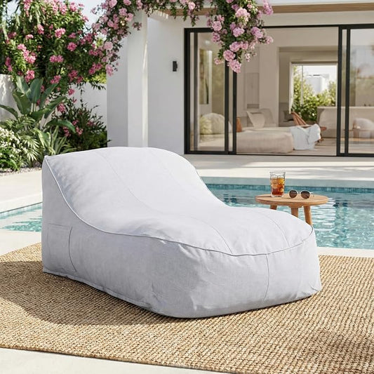 Christopher Knight Home Hilar Outdoor Bean Bag Chair, Fabric Bean Bag Lounger for Adults and Kids, Outdoor Comfy Reading Chair, Patio Lounge Sofa for Poolside Garden, Gray
