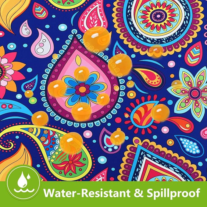 Smiry Spandex Fitted Tablecloth for 6 Foot Rectangle Tables, Washable Picnic Table Cover with Elastic, Stretch Reusable Table Cloth for Outdoor, Camping, Dining & Kitchen (Navy Paisley, 30"x72")